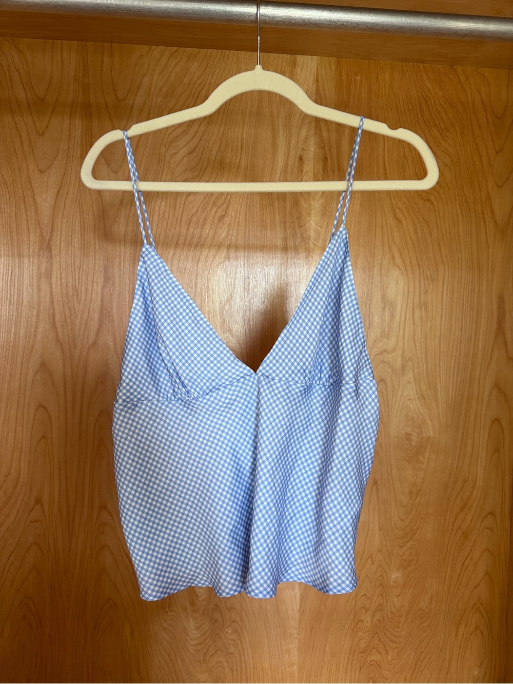 Anthropologie Blue Gingham V-Neck Spaghetti Strap Tank
